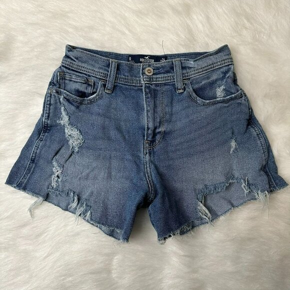 Hollister Sz 26 LOT of 2 Denim Cut-Off Shorts High Waisted Black / Med Blue - Picture 2 of 16
